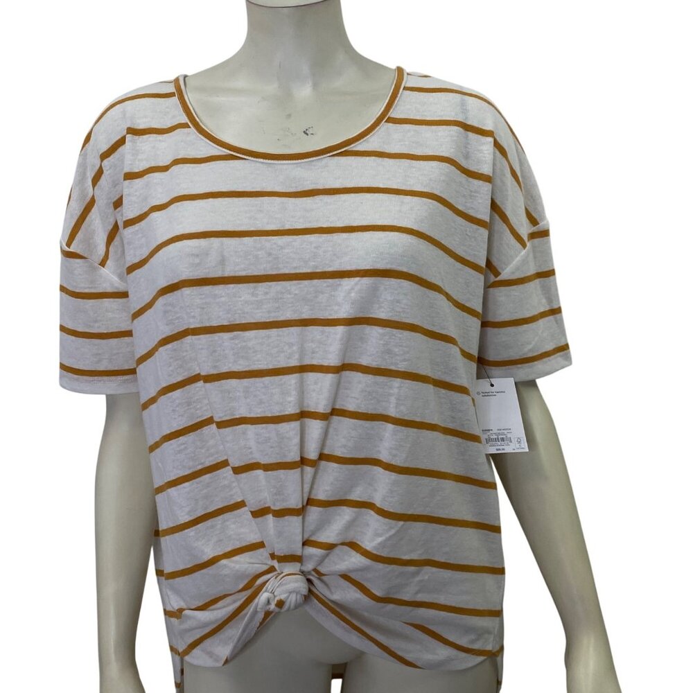 Sonoma Striped Tie-Front Linen Blend Relaxed fit  Short Sleeve‎ Top NWT